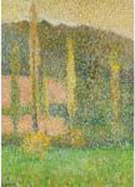 Les Peupliers Or Dans La Prairie Oil Painting by Henry