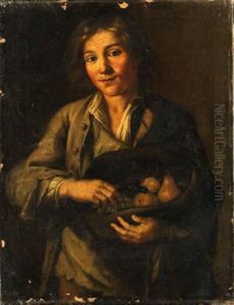 A Peasant Boy, 
Three-quarter-length, Holding A Hat Full Of Fruit;and A Peasant Girl, 
Three-quarter-length, With A Bowl Of Soup Oil Painting by Gabriel Gresly