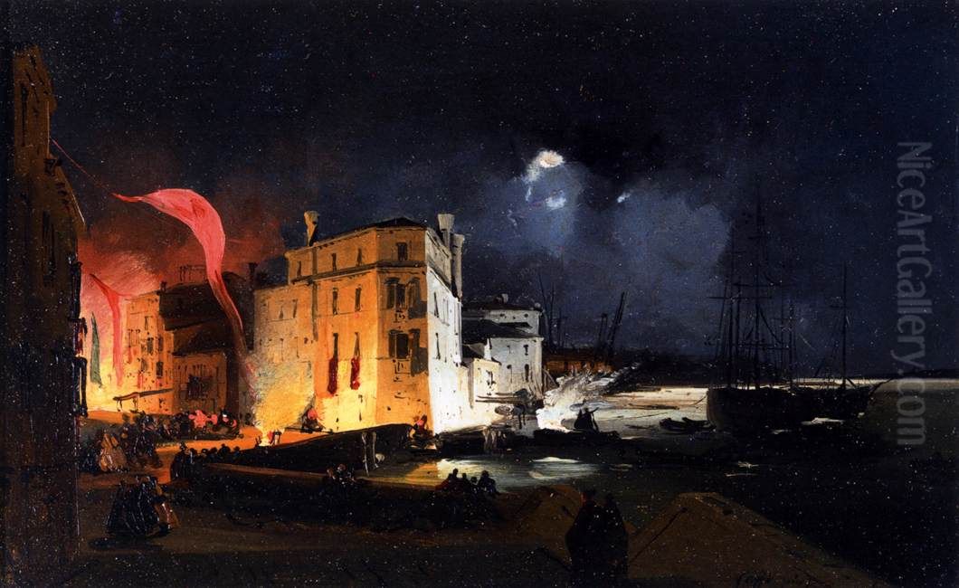 Nocturnal Celebrations in Via Eugenia at Venice Oil Painting by Ippolito Caffi