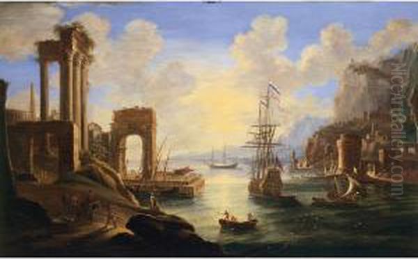 The Unloading Of A Ship In An Imaginary Port Oil Painting by Orazio Grevenbroeck