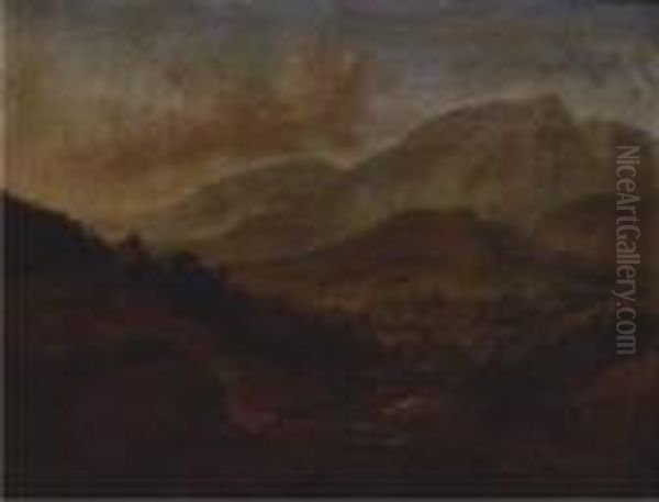 A Rhenish Landscape With 
Travellers And Merchants On Moored Boats, A Town In The Distance Oil Painting by Jan Griffier I