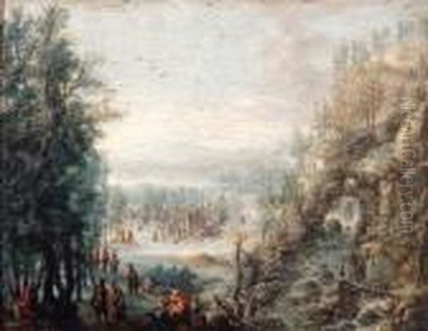 Travellers Resting By A Track In
 A Wooded Landscape; And A Woodedriver Landscape With Figures In The 
Foreground Oil Painting by Robert Griffier
