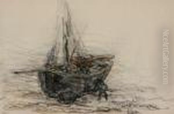 Beached Sailboat, Brittany Oil Painting by Walter Griffin