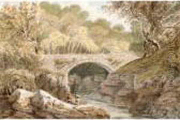 Pont Ddu Near Festiniog Oil Painting by Moses Griffiths