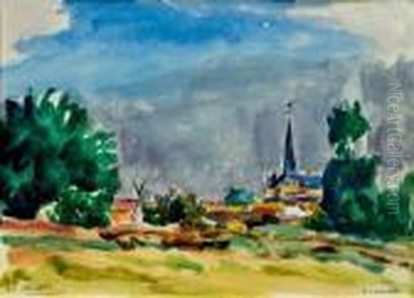 Paysage Au Clocher Oil Painting by Roger Grillon