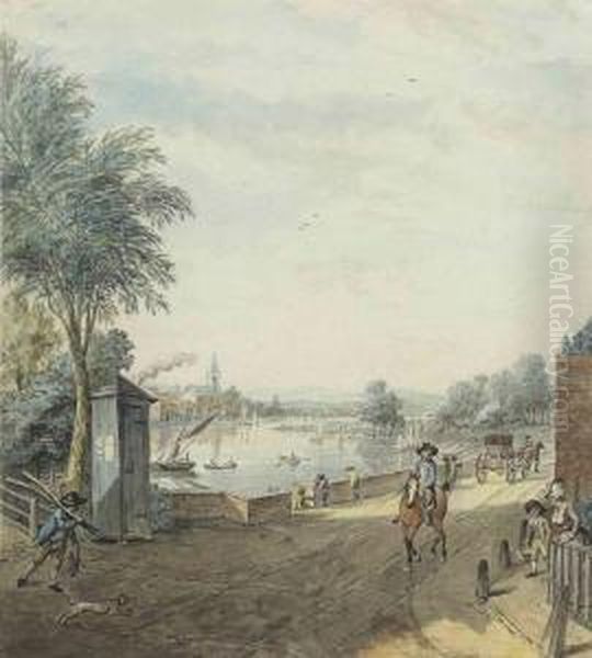 View Of The River Thames From 
The Corner Of Beaufort Street And Cheyne Walk, Chelsea, London Oil Painting by Samuel Hieronymus Grimm