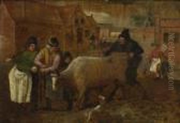 Bauern Mit Einem Ochsen Auf Der
 Dorfstrase. Oil Painting by Abel Grimmer