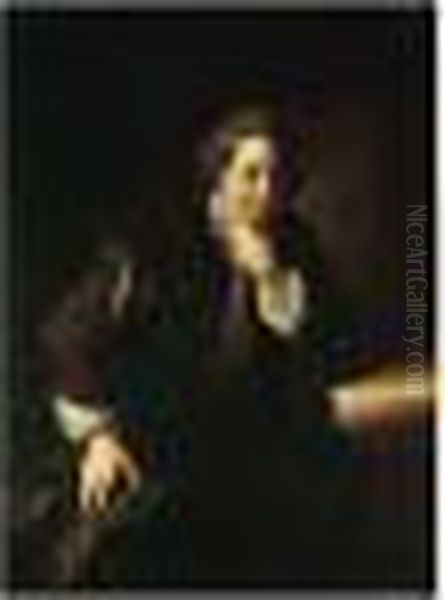 Portrait Of A Gentleman, Said To
 Be A Huguenot, Three-quarter Length, Seated Beside A Table Oil Painting by Jean-Alexis Grimou