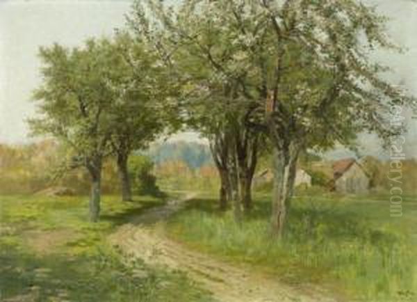 Landscape With
Trees In Blossom Oil Painting by Francois Adolphe Grison