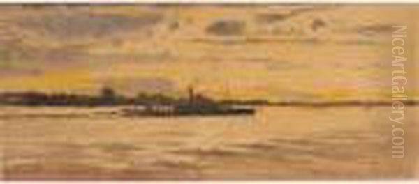 A Group Of Five Sketches Of The River Volga Oil Painting by Nikolai Nikolaevich Gritsenko