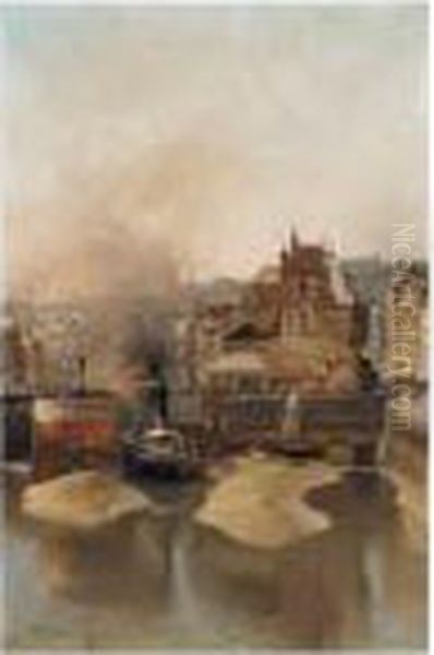 Harbour Scene In France Oil Painting by Nikolai Nikolaevich Gritsenko