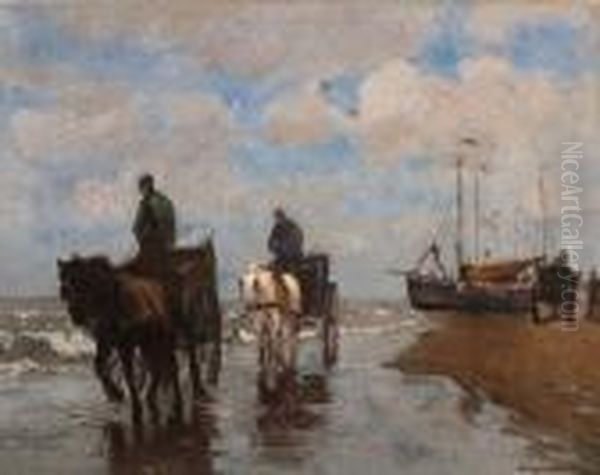 Schelpenvissers Aan Het Strand Te Katwijk Oil Painting by German Grobe