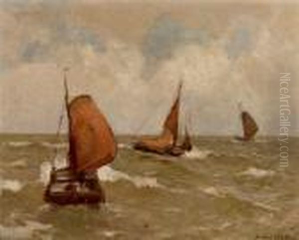 Fischerboote In Strandnahe Oil Painting by German Grobe