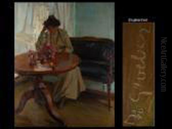 Frau Beim Lesen Oil Painting by Hermann Groeber