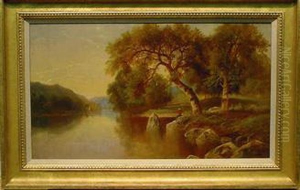Fishing Along The River Oil Painting by Daniel Charles Grose