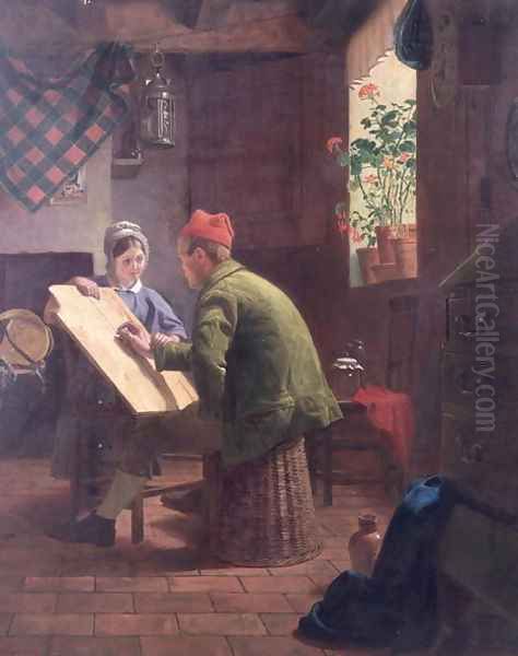 The Writing Lesson, 1855 Oil Painting by James Collinson