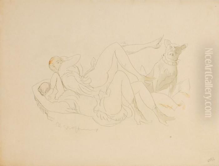 Zwei Akte Undhund Oil Painting by Rudolf Grossmann