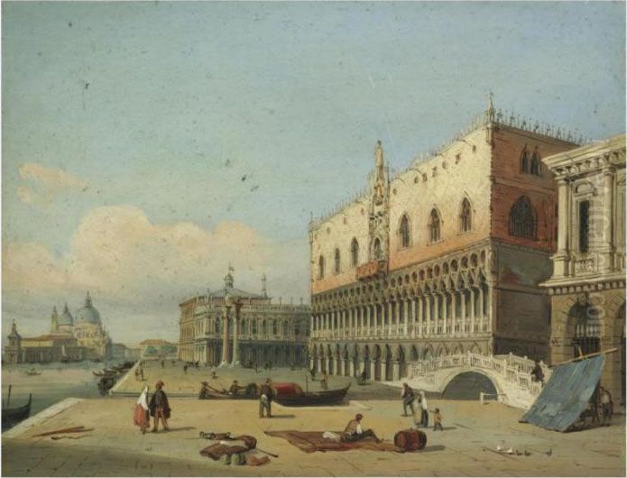Venice, A View Of The Doge's 
Palace And Piazzetta Looking West Fromthe Riva Degli Schiavoni Oil Painting by Carlo Grubacs