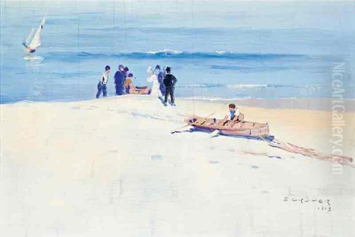 Fisherman, Coogee Beach (beach Study) Oil Painting by Elioth Gruner