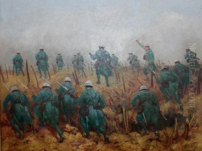 A L'assaut De La Tranchee Boche, Secteur - Chemin Des Dames Nov.1917 Oil Painting by Laurent Gsell