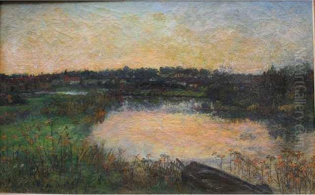 Coucher De Soleil A Rogny Oil Painting by Laurent Gsell