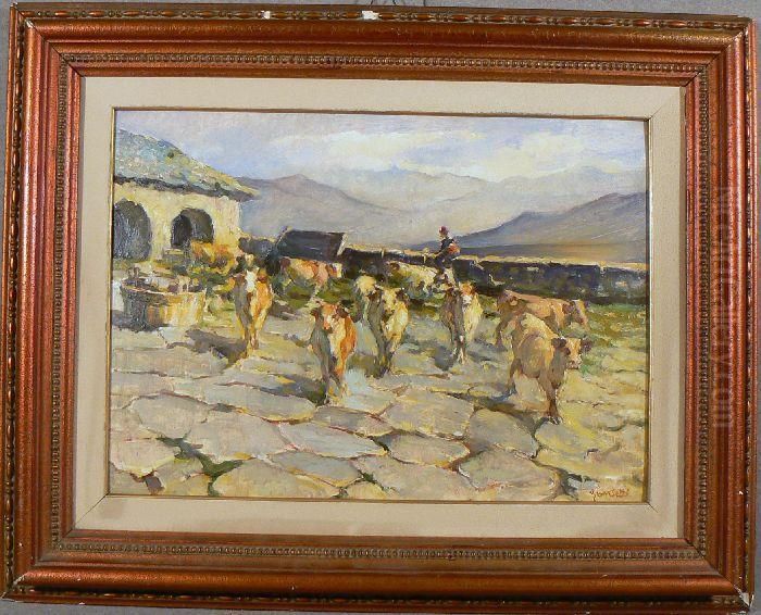 Mucche Oil Painting by Giovanni Guarlotti