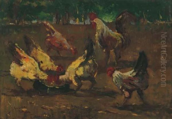 Galline Nell'aia Oil Painting by Giovanni Guarlotti