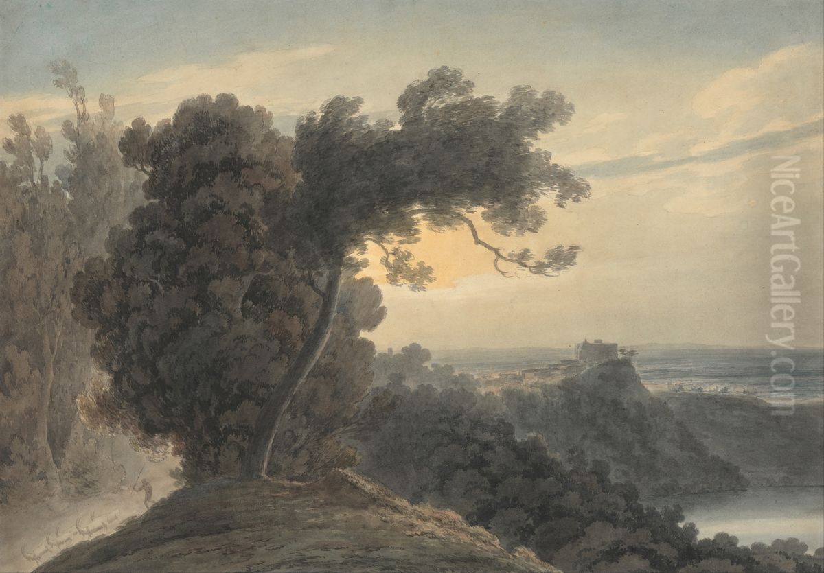 The Lake of Albano and Castel Gandolfo Oil Painting by John Robert Cozens