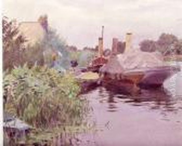 Les Bateaux Sur La Marne Oil Painting by Ferdinand Joseph Gueldry