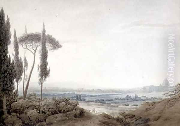 Rome from the Villa Mellini Oil Painting by John Robert Cozens