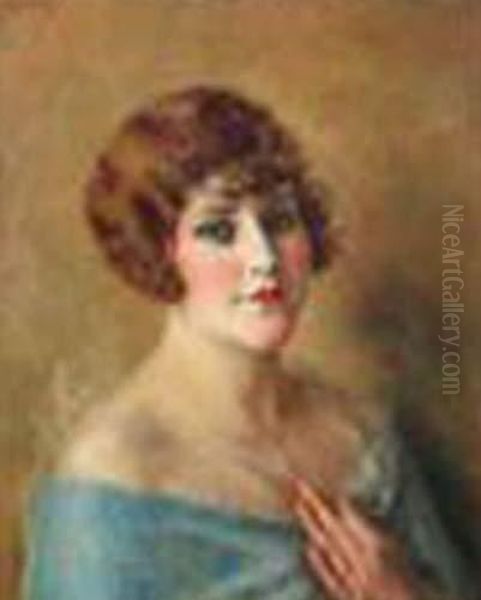  Portrait D'une Elegante A La Robe Bleue  Oil Painting by Charles Francois Prosper Guerin