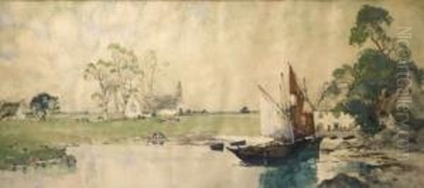 Le Port De Sainte-marine Oil Painting by Ernest Guerin