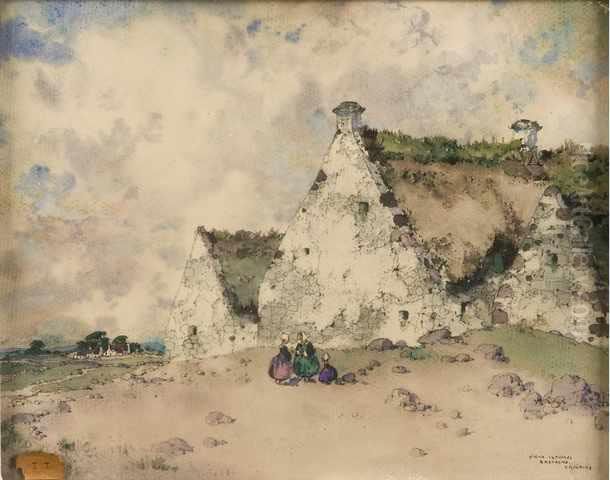Vieux Chaumes- Bretagne Oil Painting by Ernest Guerin