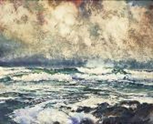 Cote Rocheuse A Quiberon Oil Painting by Ernest Guerin