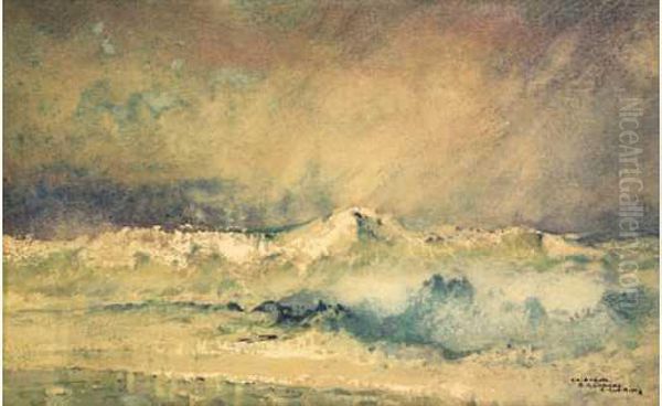 Mer Agitee A Quiberon, Bretagne Oil Painting by Ernest Guerin