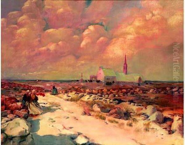 Pardon De Notre-dame De Penhars [?] A Quiberon Oil Painting by Ernest Guerin