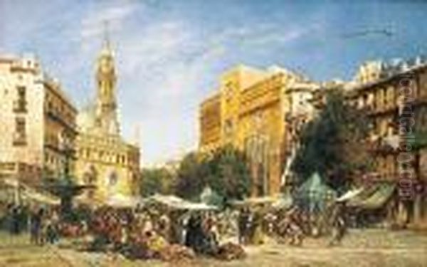 Vista De La Lonja De Valencia Con Mercado Oil Painting by Jacques Guiaud