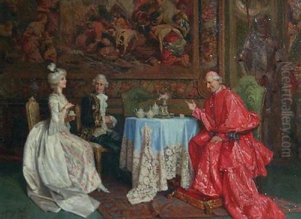 Hofische Szene. Audienz Beim 
Kardinal. Gekleidet Im Stil Des Rokoko. Unten Links Signiert Guiseppe 
Guidi, Roma Oil Painting by Giuseppe Guidi