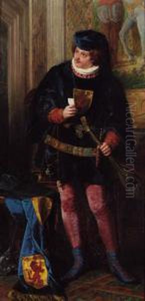 Portrait Of J. O. R. Fairlie Of 
Myres, Standing Full-length,dressed As A Mid-fifteenth Century 
Troubadour Oil Painting by Giuseppe Guidi