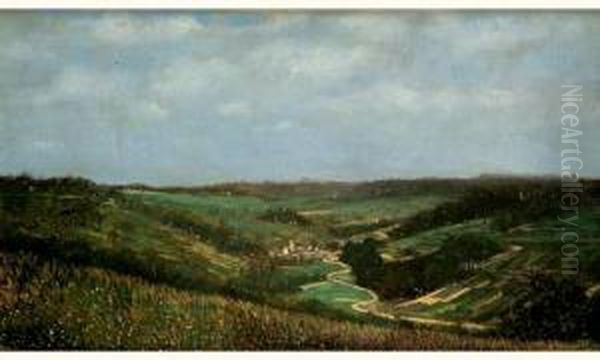 Paysage Au Creux D'une Vallee, Circa 1855 Oil Painting by Paul-Camille Guigou