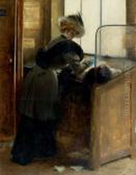 Le Petit Bleu
 Huile Sur Panneau, Signee En Bas A Droite : A. Guillaume Oil Painting by Albert Guillaume