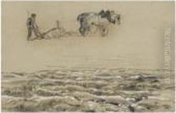 Scene De Labour;
 Halte De Cavaliers;
 Etudes De Femme Et De Bras Oil Painting by Gustave Achille Guillaumet