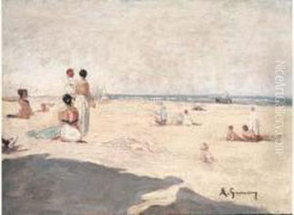 Scene De Plage Oil Painting by Adolphe Gumery