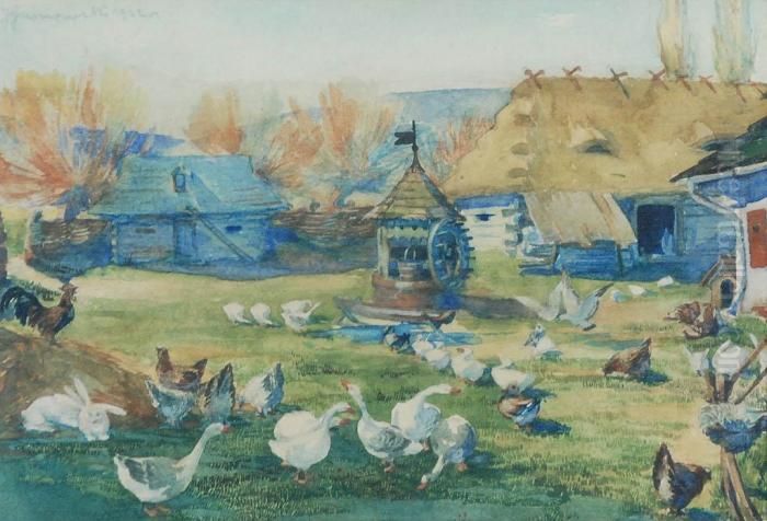 Wiejskie Podworze Oil Painting by Jan Kanty Gumowski
