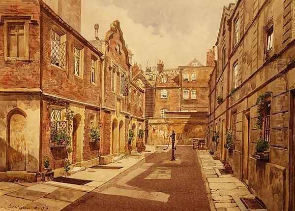 Alms Houses, Cock Court Oil Painting by John Crowther
