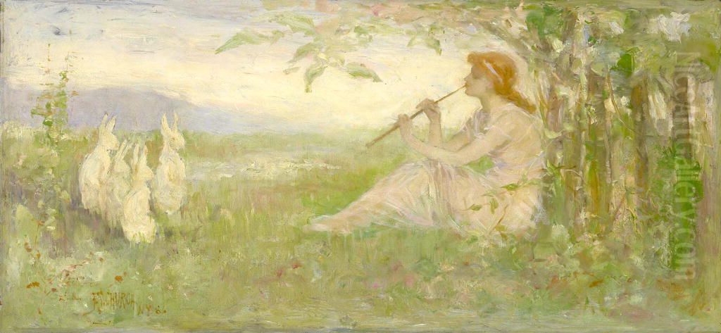 Girl with Rabbits Oil Painting by Frederick Stuart Church