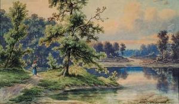 Pejzaz Ze Sztafazem Oil Painting by Jozef Guranowski