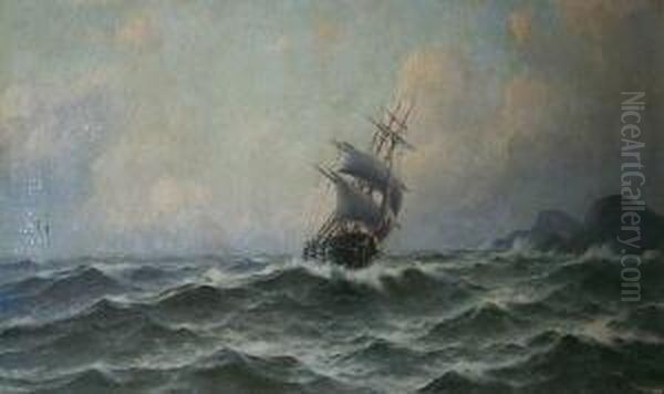 In Kustennahe Segler In 
Aufgewuhlter See. Unten Rechts Signiert Und Datiert Lauritz Haaland 97 Oil Painting by Lars Laurits Larsen Haaland