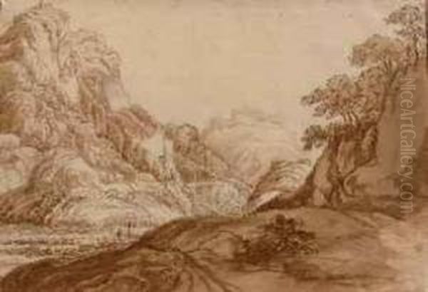 An Imaginary View Of The Village
 Of Sterzing (vipitano) With Thecastle Of Sprechenstein In The South Of 
Tyrol Oil Painting by Jan Hackaert