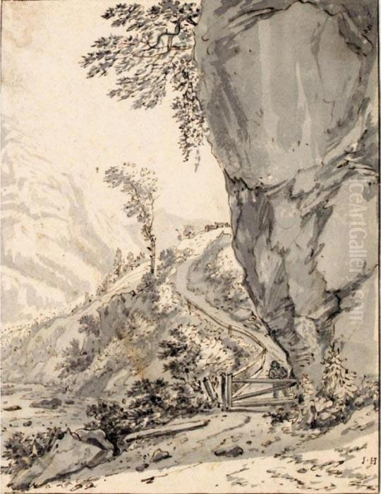 View Of An Alpine Valley (glarus) Oil Painting by Jan Hackaert